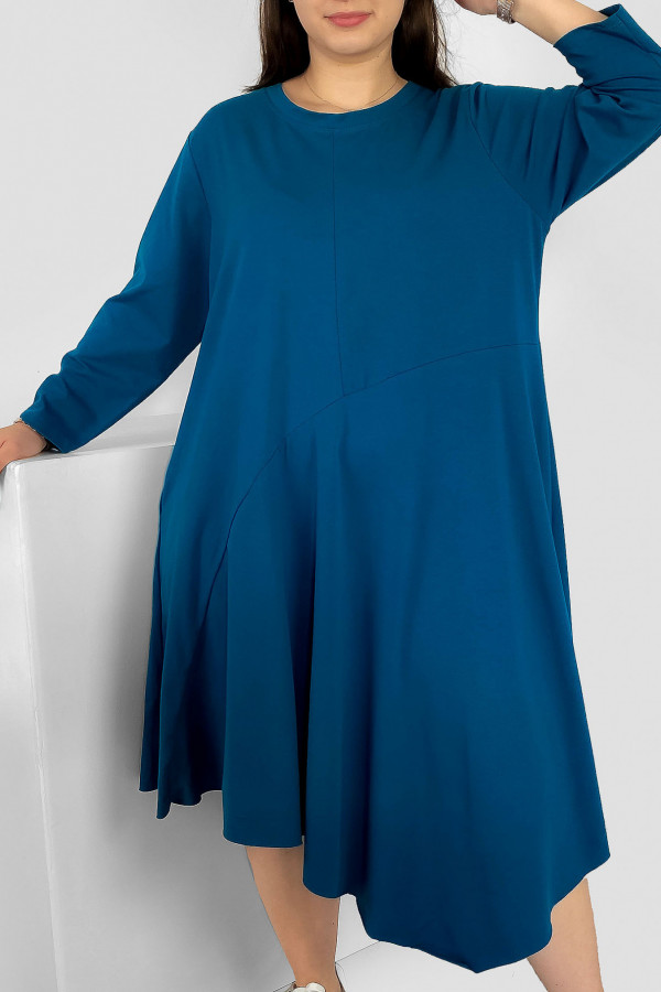 Sukienka plus size w kolorze morskim z kieszeniami asymetryczny przód długi rękaw Shea 1