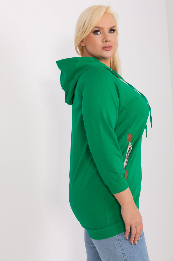 Bluza damska plus size kangurka w kolorze zielonym z kapturem Laylla 2