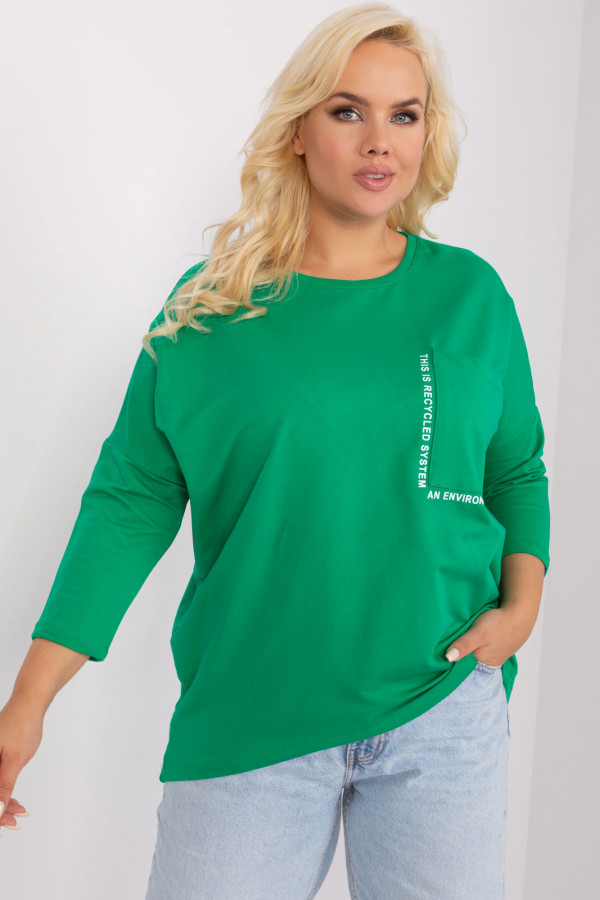 Bluza bluzka damska oversize nietoperz w kolorze zielonym duża kieszeń napisy 2