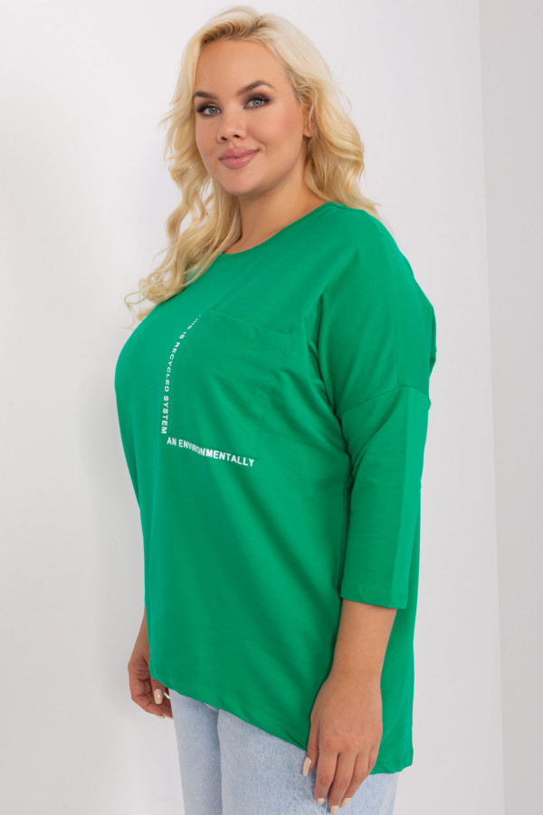 Bluza bluzka damska oversize nietoperz w kolorze zielonym duża kieszeń napisy 4