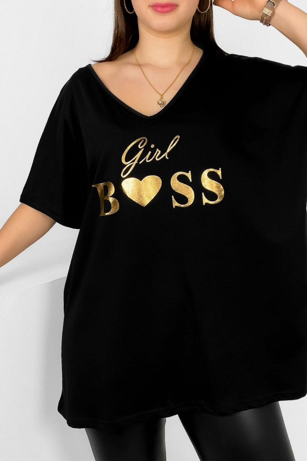 Bluzka damska plus size w kolorze czarnym złoty nadruk Girl Boss 2