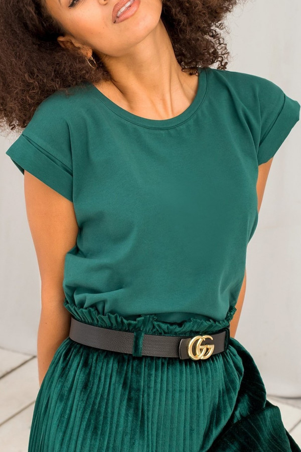 Bluzka damska w kolorze zielonym t-shirt basic podwijany rękaw mila