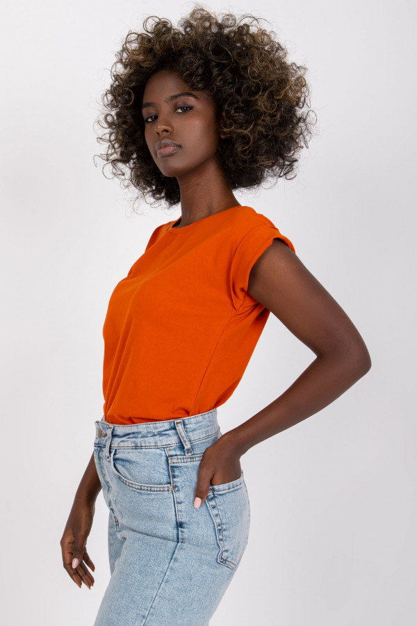 Bluzka damska w kolorze ciemno pomarańczowym t-shirt basic podwijany rękaw Mila 4