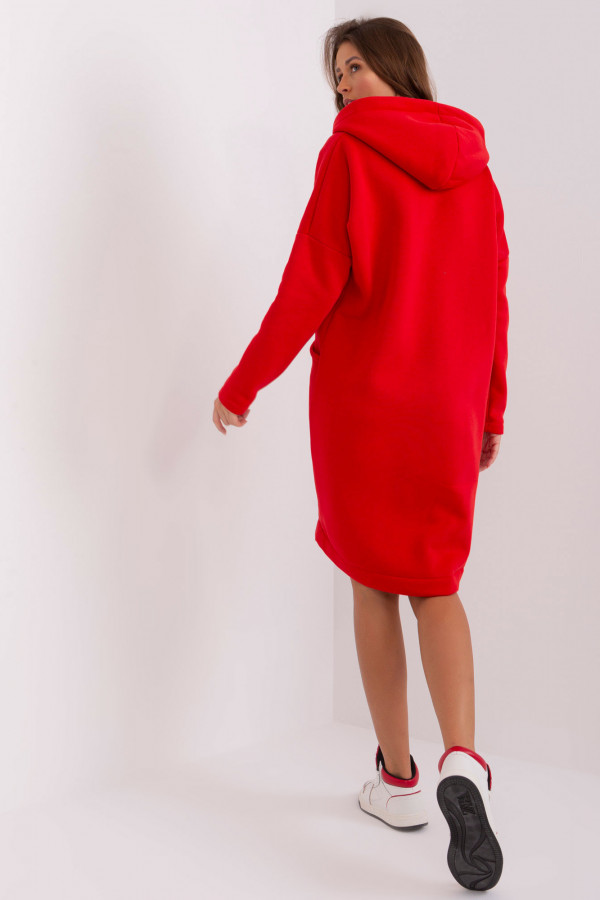 Bluza damska w kolorze czerwonym z kapturem na zamek narzutka płaszczyk Jess 4