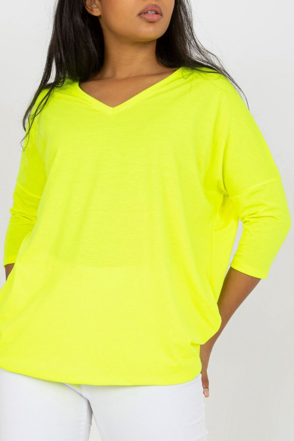 Bluzka damska plus size w kolorze żółtym fluo oversize w serek Alita