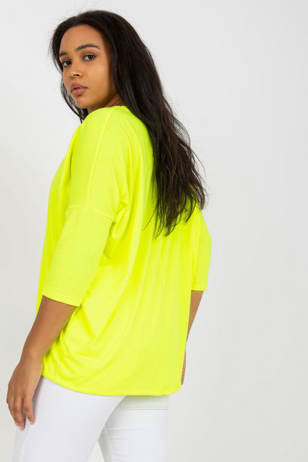 Bluzka damska plus size w kolorze żółtym fluo oversize w serek Alita 2