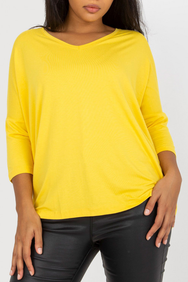 Bluzka damska plus size w kolorze żółtym oversize w serek Alita