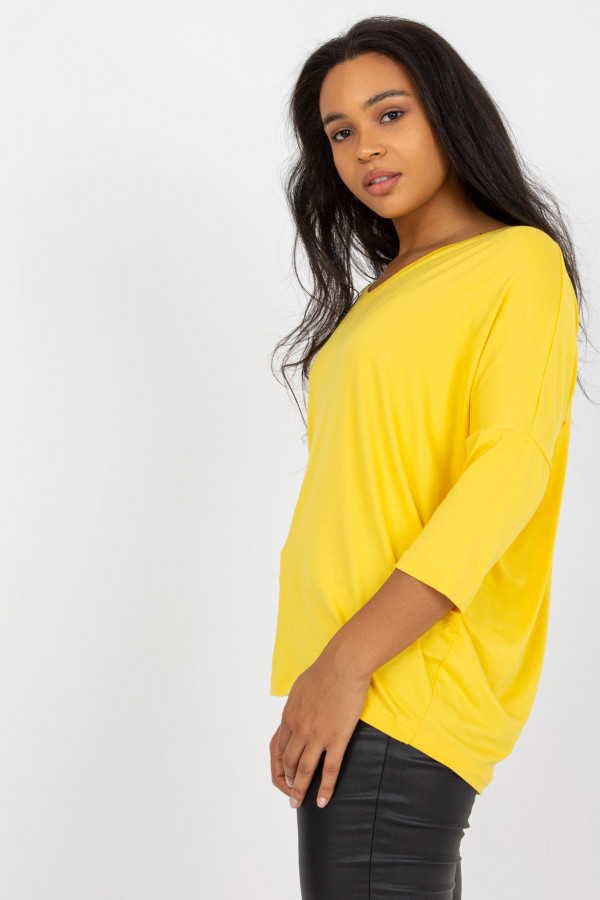 Bluzka damska plus size w kolorze żółtym oversize w serek Alita 4