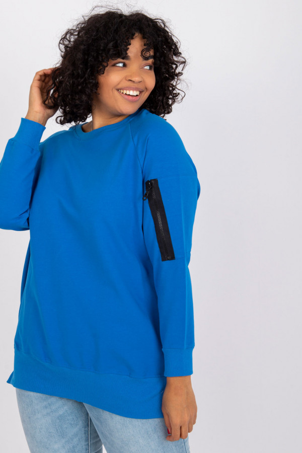 Stylowa bluza damska plus size w kolorze chabrowym zamek print Alison 2