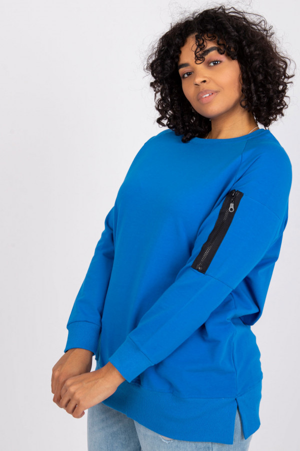 Stylowa bluza damska plus size w kolorze chabrowym zamek print Alison 4