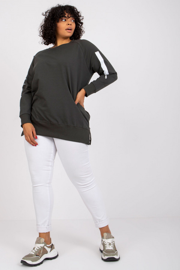 Stylowa bluza damska plus size w kolorze dark khaki zamek print Alison 4