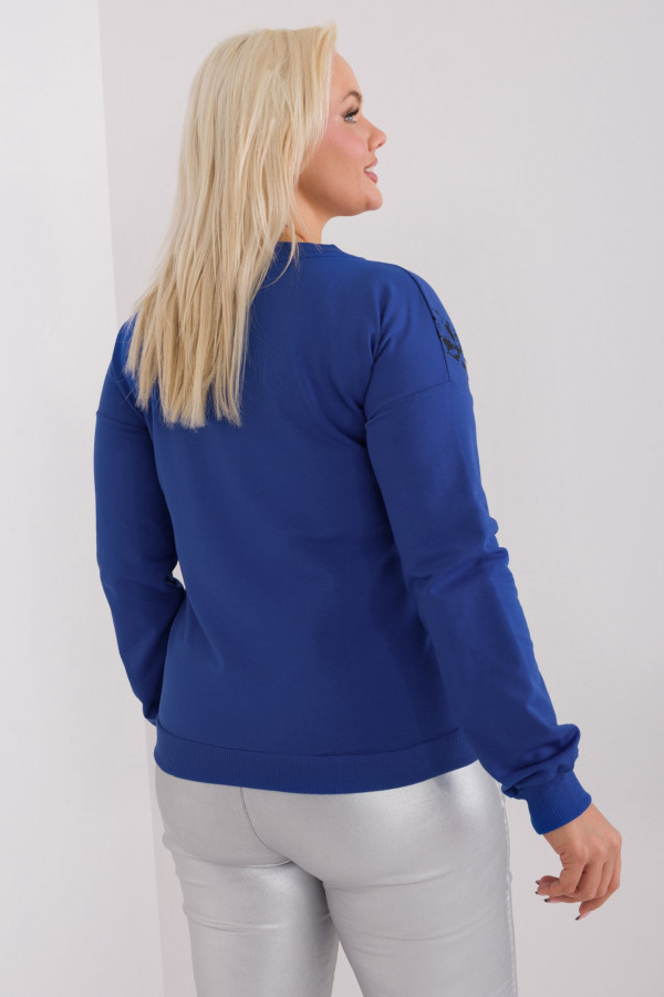 Lekka bluza damska w kolorze kobaltowym z printem dekolt V-neck REVA 2
