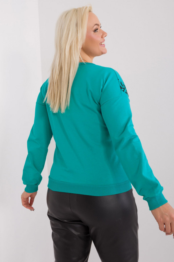 Lekka bluza damska w kolorze turkusowym z printem dekolt V-neck REVA 3