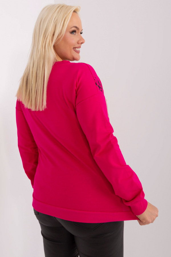 Lekka bluza damska w kolorze fuksji z printem dekolt V-neck REVA 2