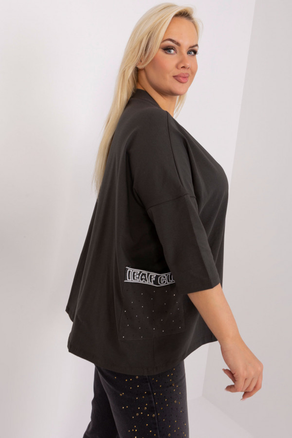 Bluzka plus size w kolorze khaki o luźnym fasonie oversize kieszenie dżety Izetta 4