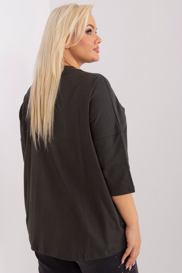 Bluzka plus size w kolorze khaki o luźnym fasonie oversize kieszenie dżety Izetta 2