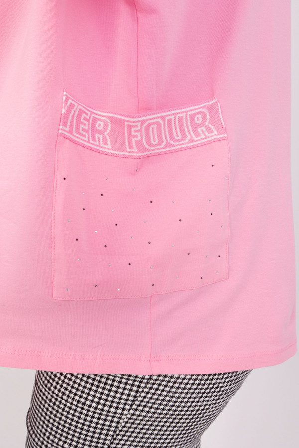 Bluzka plus size w kolorze różowym o luźnym fasonie oversize kieszenie dżety Izetta 6