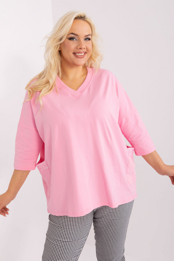 Bluzka plus size w kolorze różowym o luźnym fasonie oversize kieszenie dżety Izetta 3