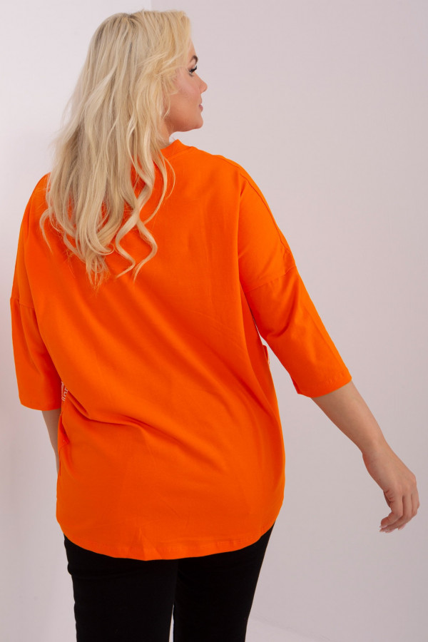Bluzka plus size w kolorze pomarańczowym o luźnym fasonie oversize kieszenie dżety Izetta 4