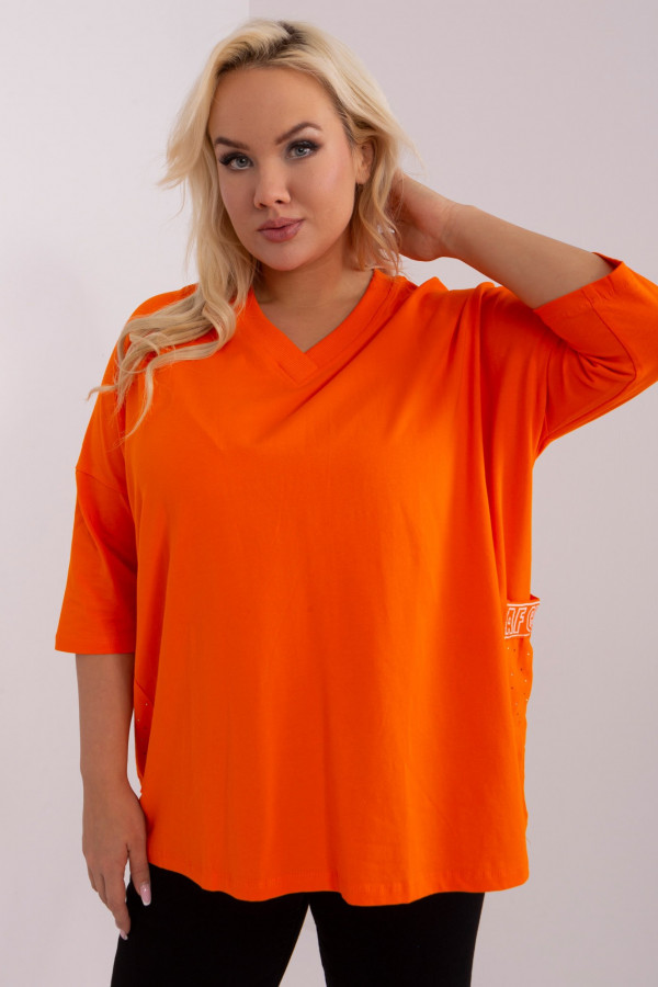 Bluzka plus size w kolorze pomarańczowym o luźnym fasonie oversize kieszenie dżety Izetta 2
