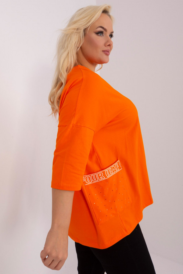 Bluzka plus size w kolorze pomarańczowym o luźnym fasonie oversize kieszenie dżety Izetta 3