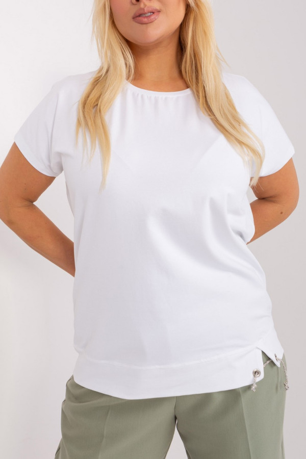 Bluzka damska plus size T-SHIRT w kolorze białym rozcięcie ozdobny sznureczek Paige