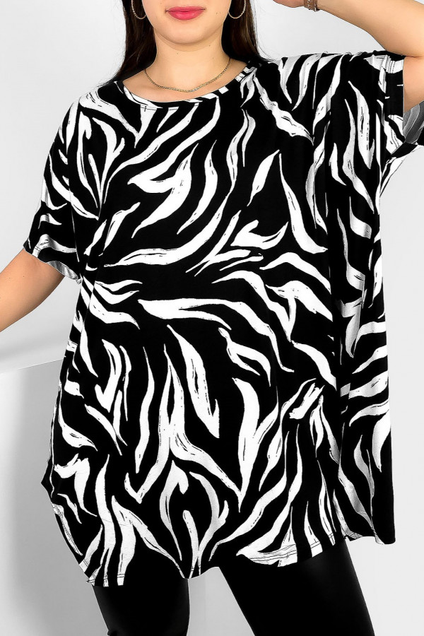 Luźna tunika plus size z wiskozy rozcięcia print zebra Yelan