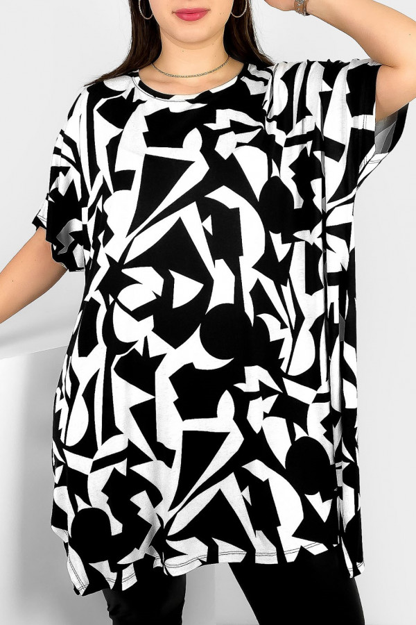 Luźna tunika plus size z wiskozy rozcięcia print abstrakcyjny wzór Yelan