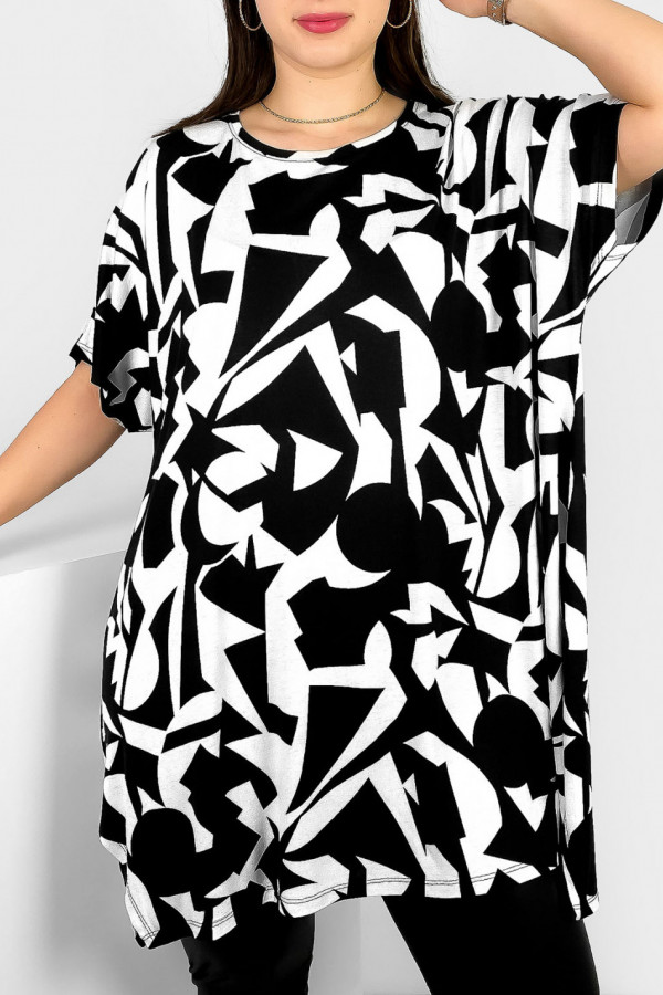 Luźna tunika plus size z wiskozy rozcięcia print abstrakcyjny wzór Yelan 1