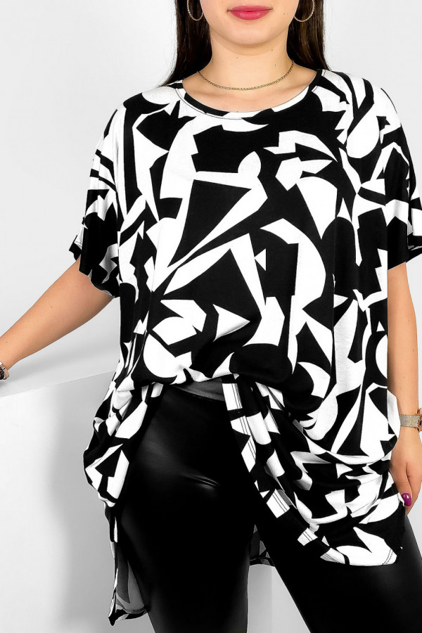 Luźna tunika plus size z wiskozy rozcięcia print abstrakcyjny wzór Yelan 2