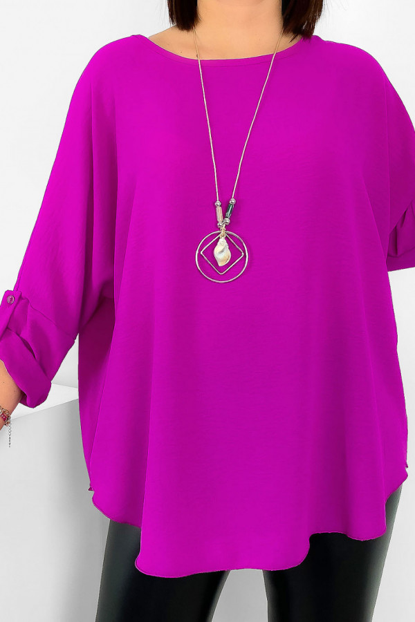 Duża koszula bluzka w kolorze magenta oversize podpinany rękaw z naszyjnikiem Anne 3
