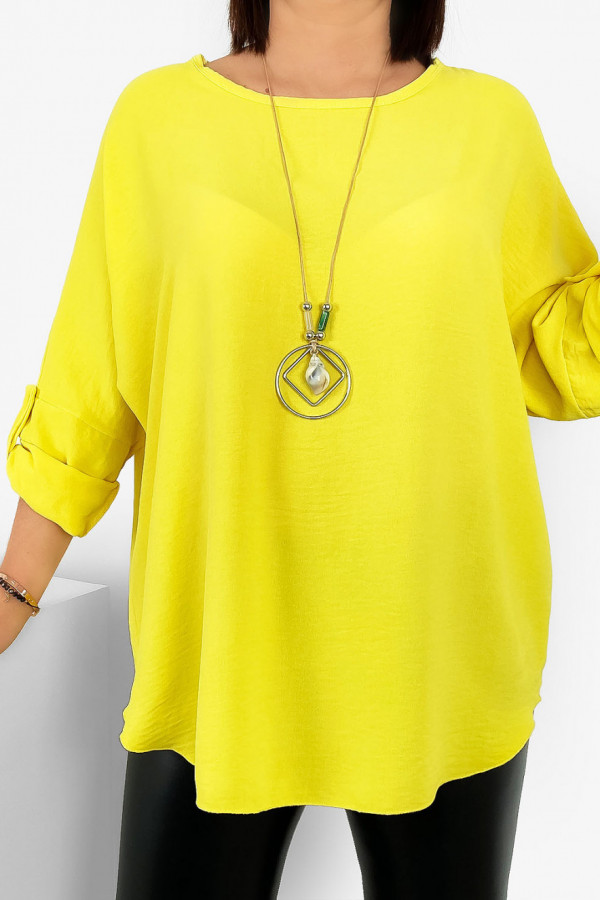 Duża koszula bluzka w kolorze żółtym oversize podpinany rękaw z naszyjnikiem Anne 3