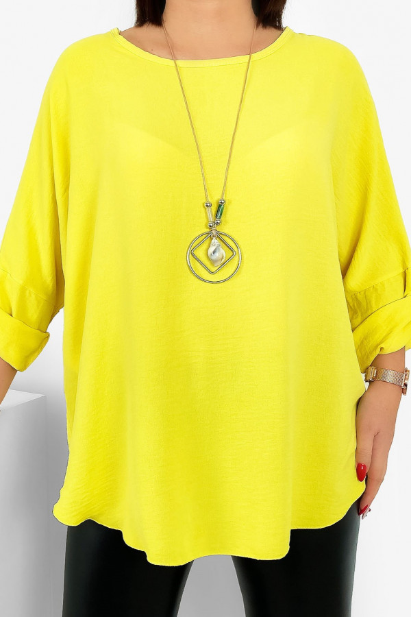 Duża koszula bluzka w kolorze żółtym oversize podpinany rękaw z naszyjnikiem Anne 4