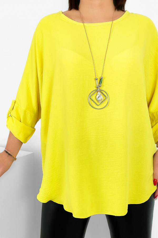 Duża koszula bluzka w kolorze żółtym oversize podpinany rękaw z naszyjnikiem Anne 1