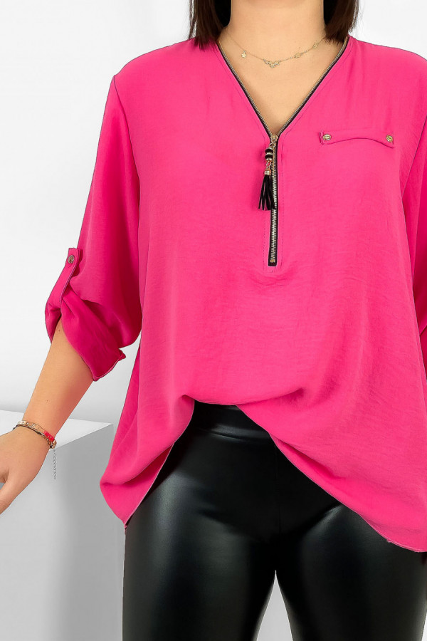 Elegancka bluzka koszula w kolorze różowym dekolt zamek ZIP secret 1