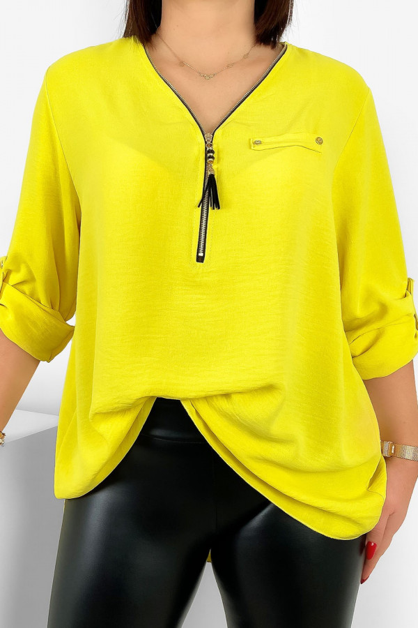 Elegancka bluzka koszula w kolorze żółtym dekolt zamek ZIP secret