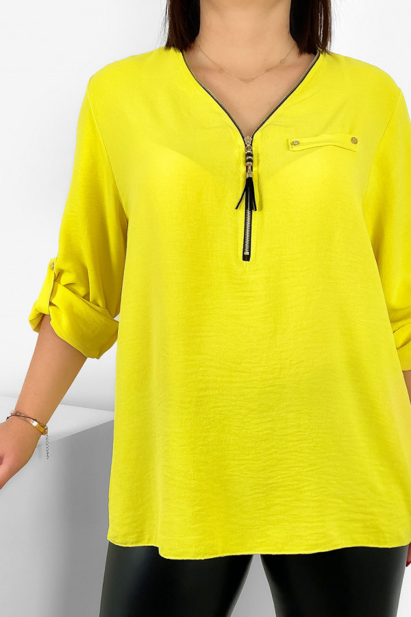Elegancka bluzka koszula w kolorze żółtym dekolt zamek ZIP secret 2