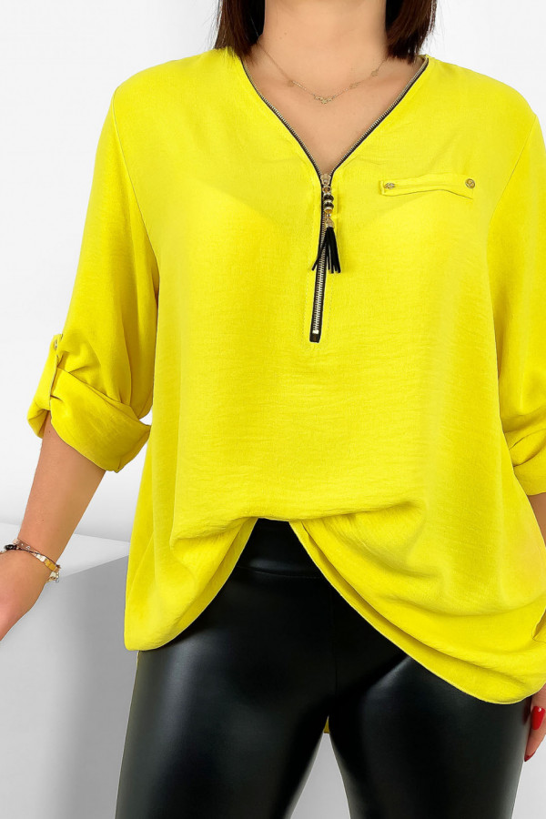 Elegancka bluzka koszula w kolorze żółtym dekolt zamek ZIP secret 1