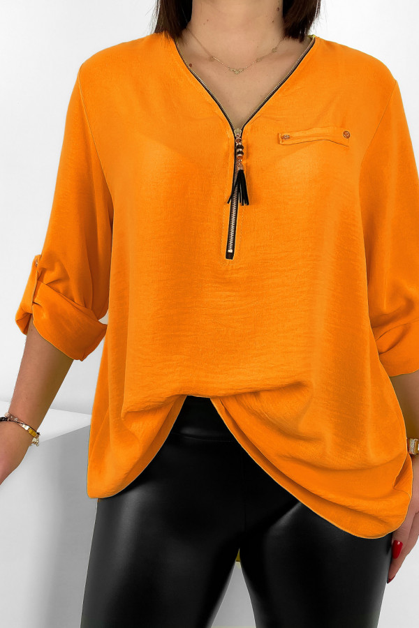 Elegancka bluzka koszula w kolorze orange dekolt zamek ZIP secret 1