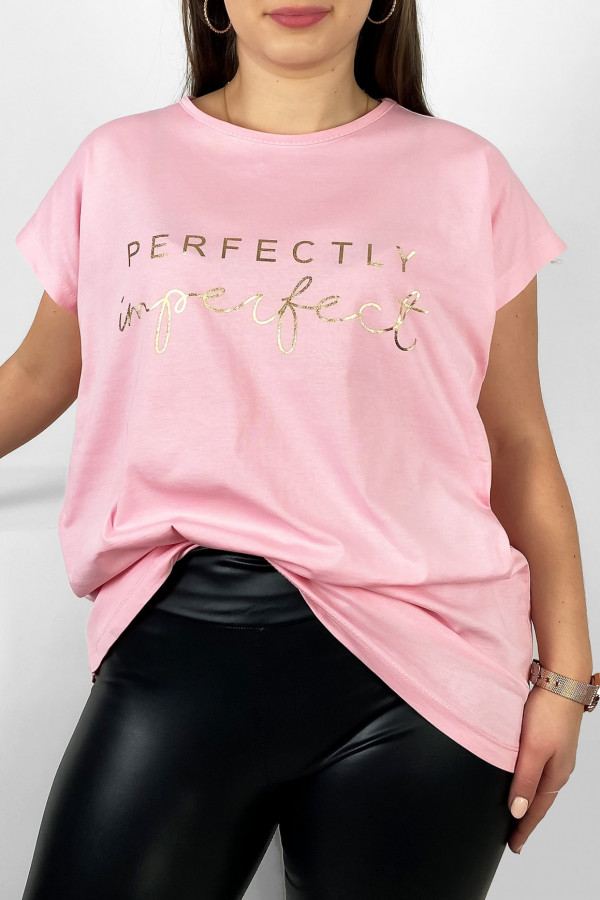 Nietoperz T-shirt damski plus size w kolorze pudrowym złoty print perfectly imperfect