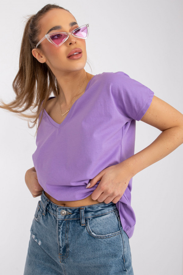 Bluzka damska w kolorze fioletowym t-shirt basic dekolt w serek v-neck luna 5