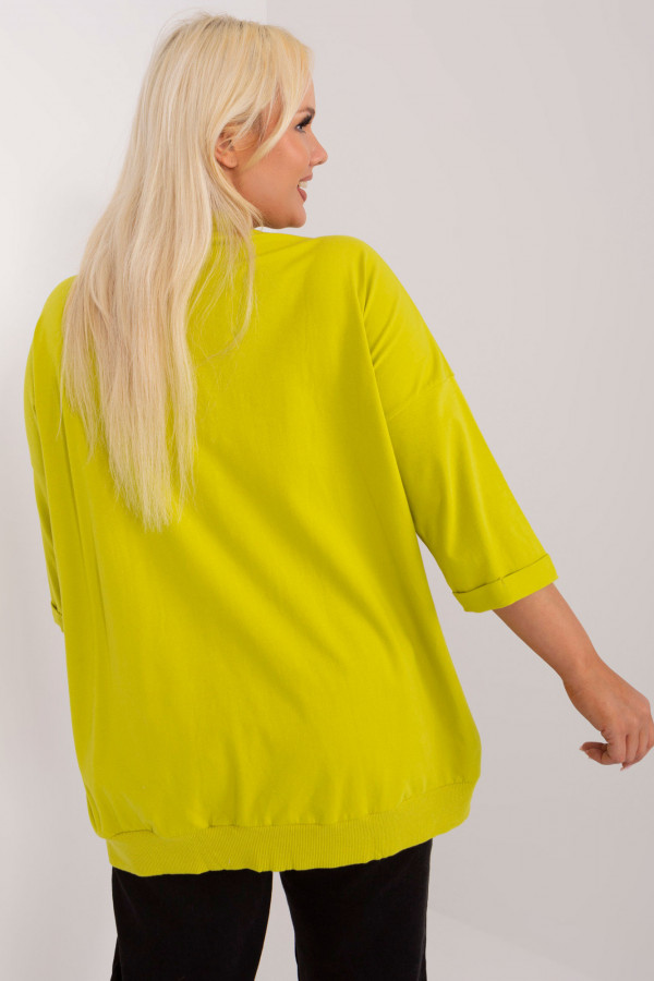 Modna lekka bluza damska plus size w kolorze limonkowym kieszenie napisy Melle 4
