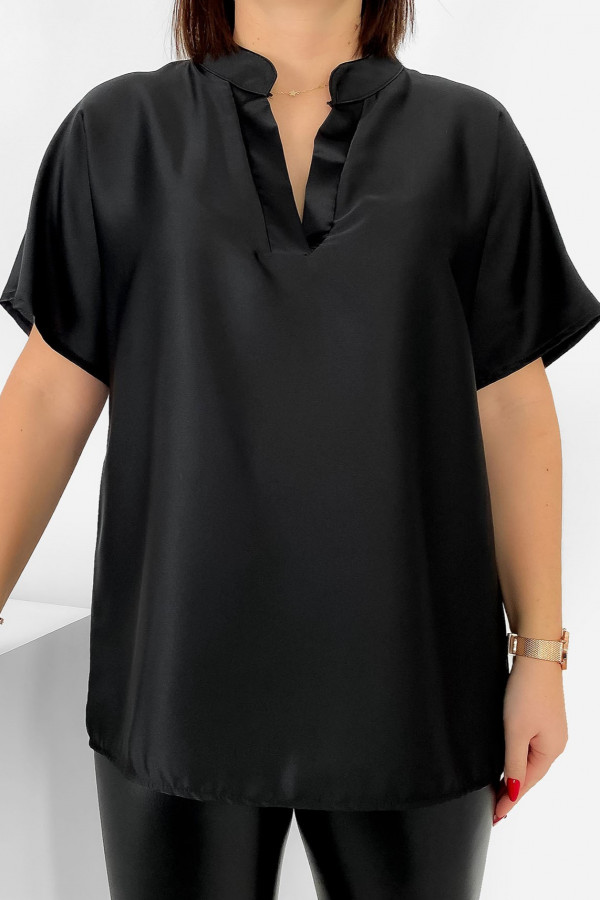 Elegancka bluzka koszulowa plus size w kolorze czarnym krótki rękaw Merin