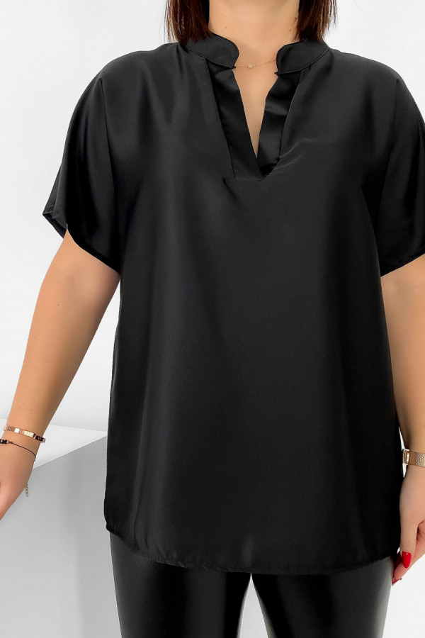 Elegancka bluzka koszulowa plus size w kolorze czarnym krótki rękaw Merin 1