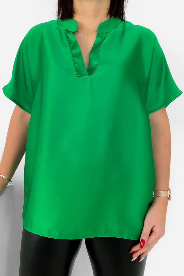 Elegancka bluzka koszulowa plus size w kolorze zielonym krótki rękaw Merin