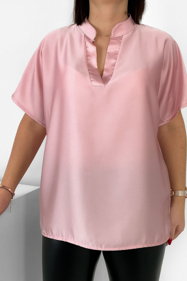 Elegancka bluzka koszulowa plus size w kolorze pudrowym krótki rękaw Merin 1