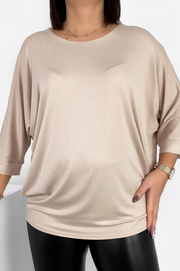 Duża luźna bluzka damska w kolorze beżowym nietoperz oversize jasmin