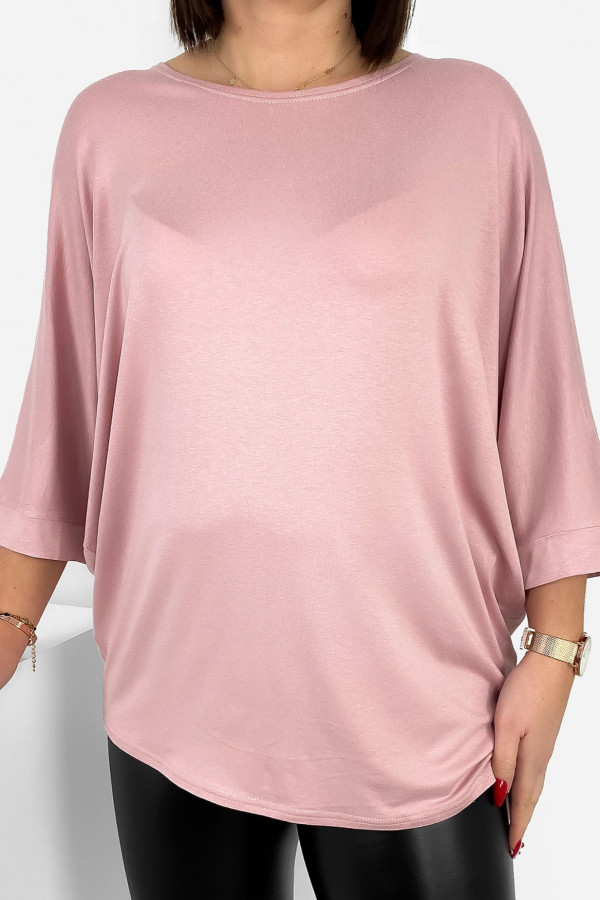Duża luźna bluzka damska w kolorze pudrowym nietoperz oversize jasmin