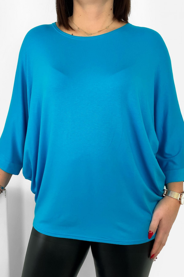 Duża luźna bluzka damska w kolorze lazurowym nietoperz oversize jasmin
