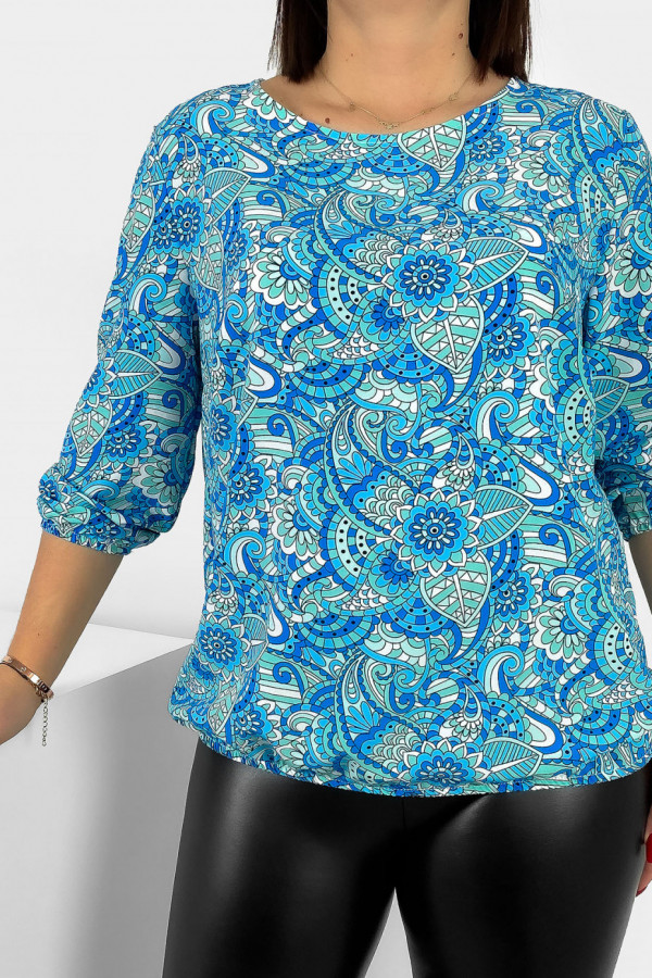 Kobieca bluzka damska plus size z gumką abstrakcyjny niebiesko miętowy wzór Tana 1